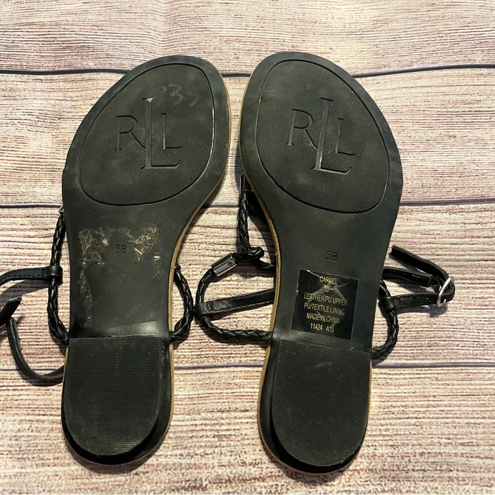 Lauren Ralph Lauren Black T Strap Flip Flop with Silver Details, Size 5B - Picture 2 of 5